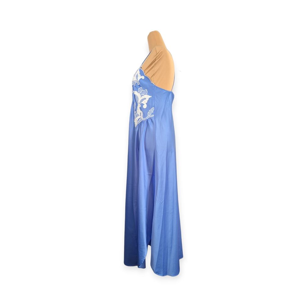 Vintage 70s 80s Natori Blue Satin Slip dress Nightdress - Picture 9 of 9